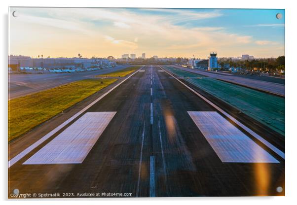 Aerial POV aircraft landing on airport runway USA Acrylic by Spotmatik 