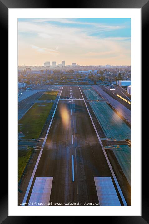Aerial POV view of aircraft taking off California Framed Mounted Print by Spotmatik 
