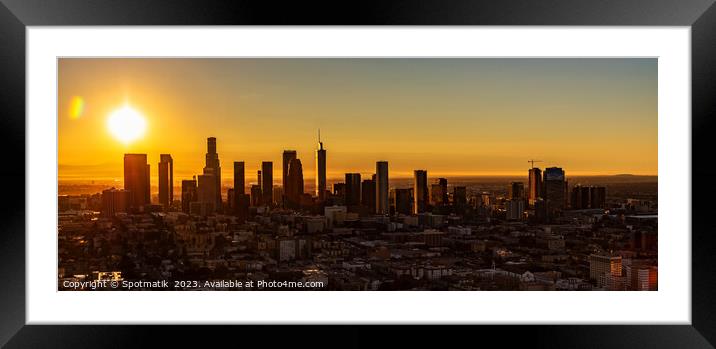 Aerial Panoramic downtown Los Angeles sunrise USA Framed Mounted Print by Spotmatik 
