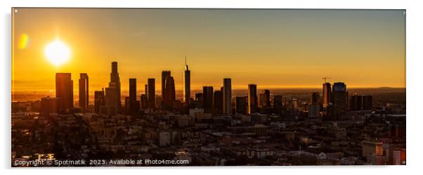 Aerial Panoramic downtown Los Angeles sunrise USA Acrylic by Spotmatik 