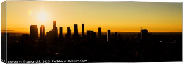 Aerial Panorama skyscraper of sunrise Los Angeles Canvas Print by Spotmatik 