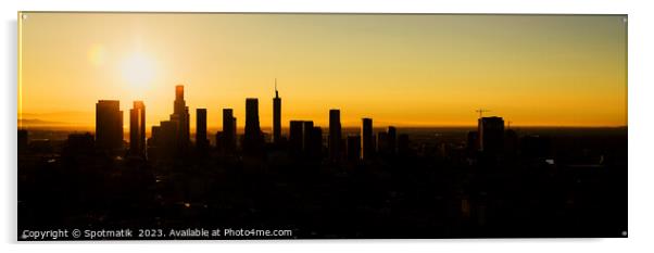Aerial Panorama skyscraper of sunrise Los Angeles Acrylic by Spotmatik 