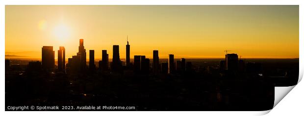 Aerial Panorama skyscraper of sunrise Los Angeles Print by Spotmatik 
