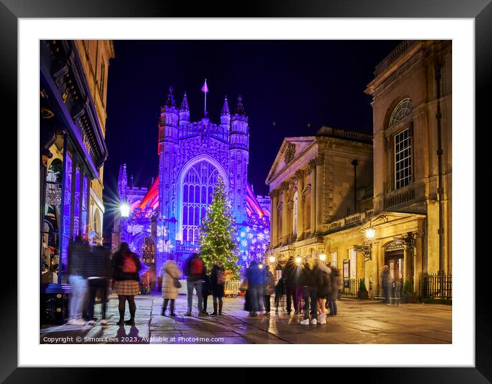 Bath Abbey lit up at Christmas Framed Mounted Print by Simon Lees