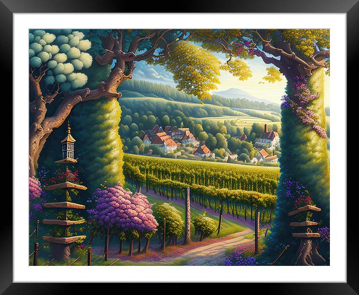 Serene village in French wine country Framed Mounted Print by Roger Mechan