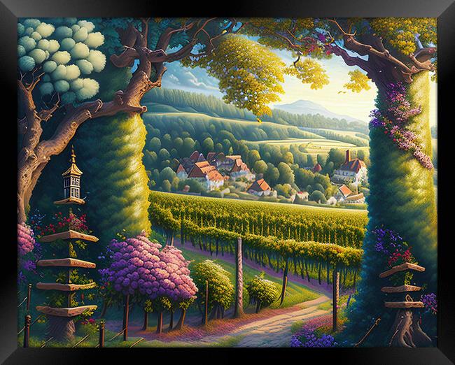 Serene village in French wine country Framed Print by Roger Mechan