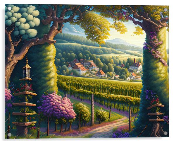 Serene village in French wine country Acrylic by Roger Mechan
