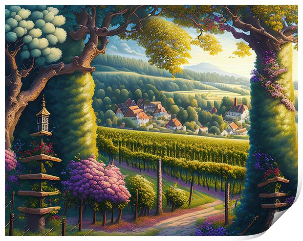 Serene village in French wine country Print by Roger Mechan