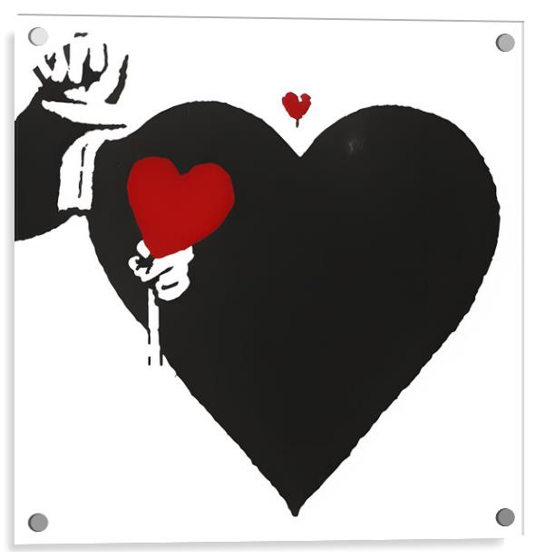 Banksy Style Heart Acrylic by Stephen Pimm