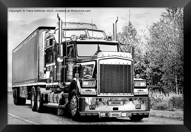 Classic American Semi Trailer Truck in BW Framed Print by Taina Sohlman
