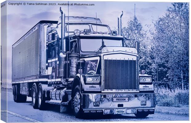 Classic American Semi Trailer Truck in Blue  Canvas Print by Taina Sohlman