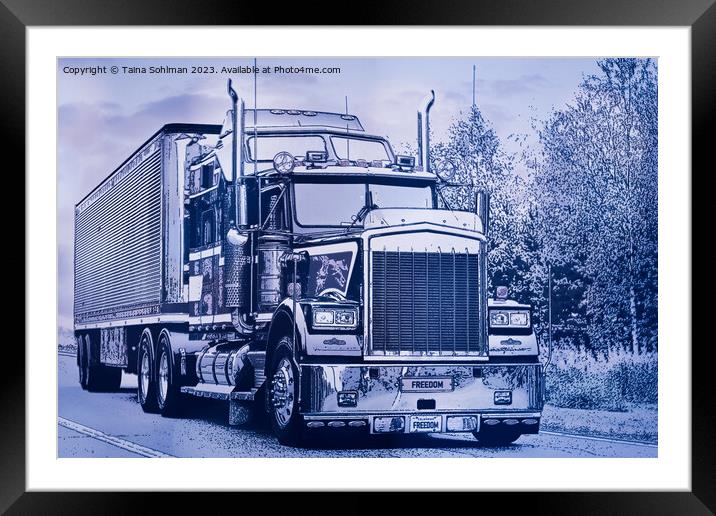 Classic American Semi Trailer Truck in Blue  Framed Mounted Print by Taina Sohlman