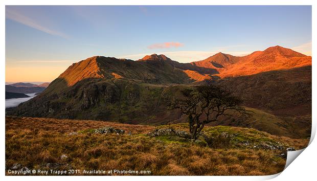 Sunrise over the snowdon range Print by Rory Trappe