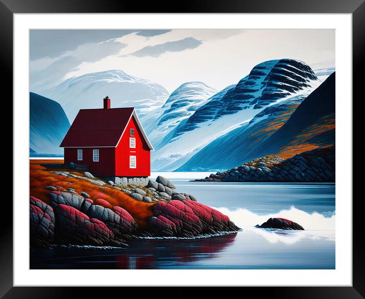 Fiordic Red Abode Framed Mounted Print by Roger Mechan