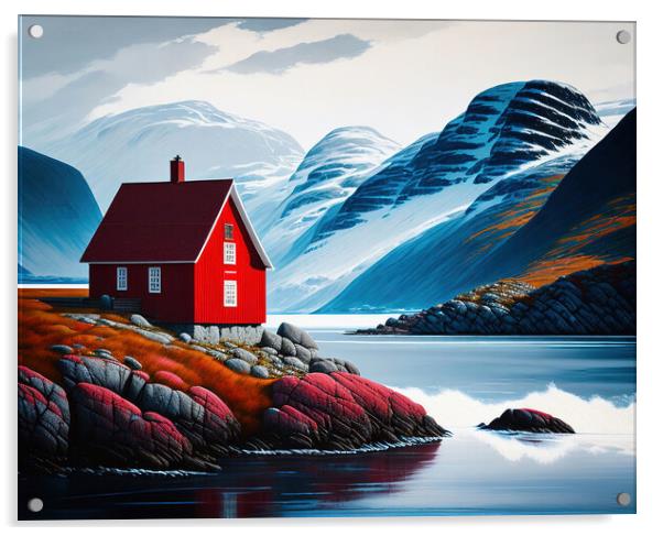 Fiordic Red Abode Acrylic by Roger Mechan