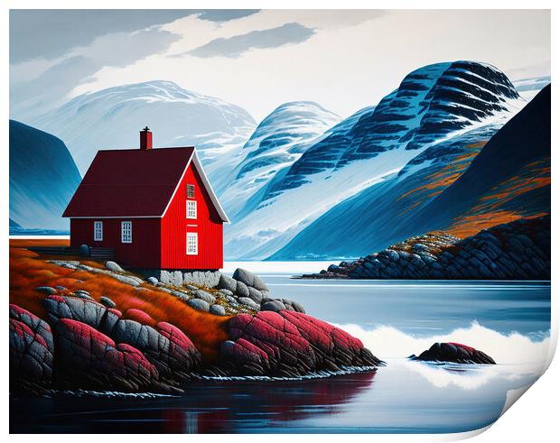 Fiordic Red Abode Print by Roger Mechan