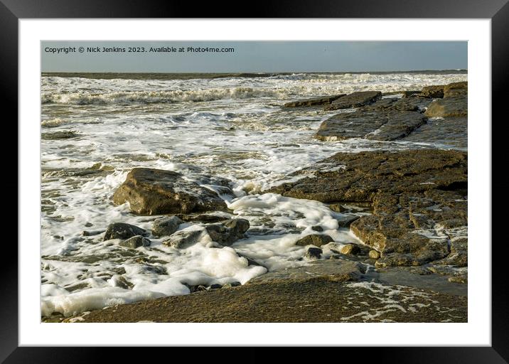 Rough seas at Dunraven Bay Vale of Glamorgan Framed Mounted Print by Nick Jenkins
