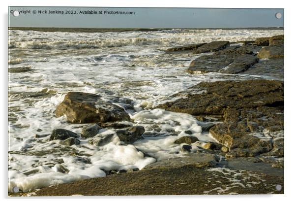 Rough seas at Dunraven Bay Vale of Glamorgan Acrylic by Nick Jenkins