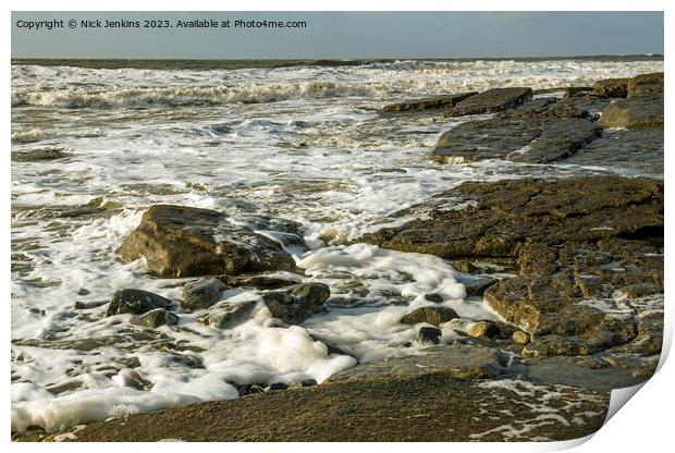 Rough seas at Dunraven Bay Vale of Glamorgan Print by Nick Jenkins