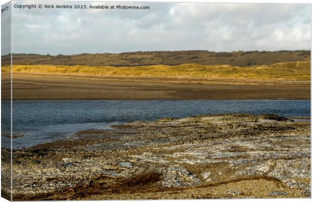 River Ogmore and Sand Dunes at Ogmore by Sea  Canvas Print by Nick Jenkins