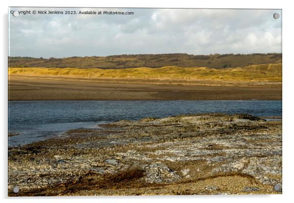 River Ogmore and Sand Dunes at Ogmore by Sea  Acrylic by Nick Jenkins