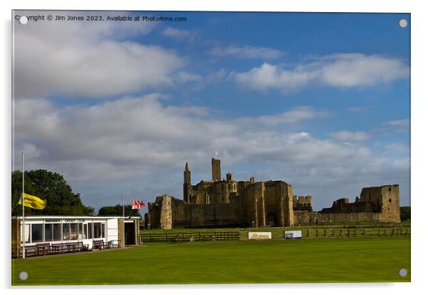 Warkworth Cricket Club and Castle Acrylic by Jim Jones