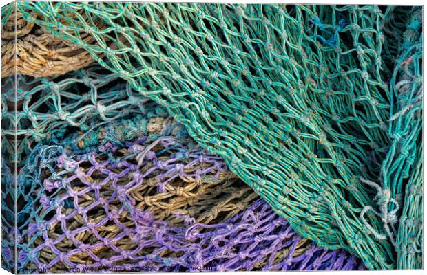 Old pile of colourful fishing ropes in Scarborough harbour Canvas Print by Martin Williams