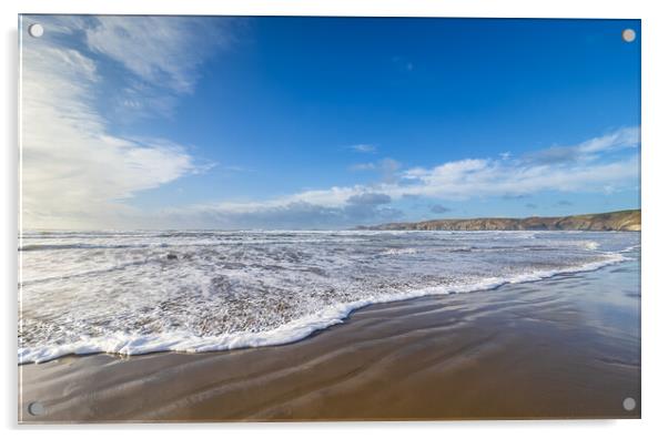 The Beach at Newgale in Winter. Acrylic by Colin Allen