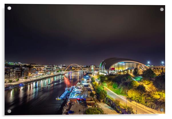 Tyne River at night Acrylic by Les Hopkinson