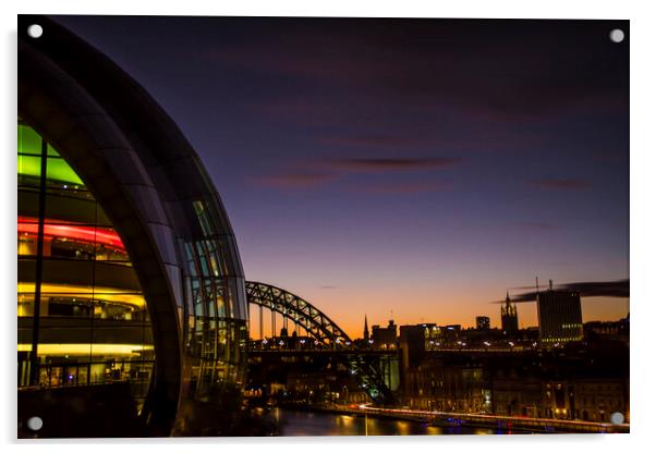 Sunset over Newcastle Acrylic by Les Hopkinson