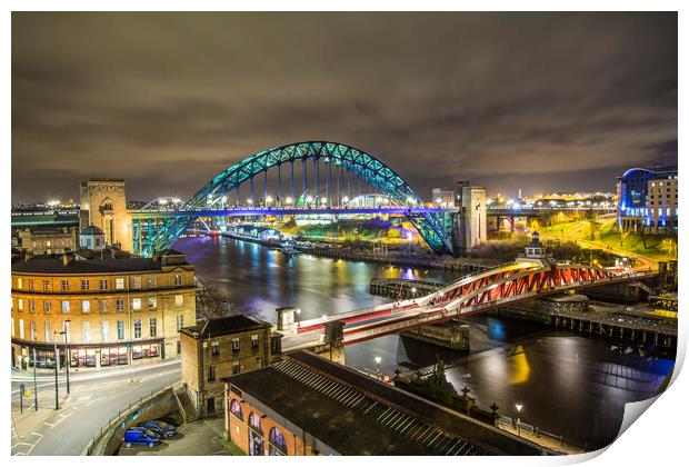 Newcastle upon Tyne Bridges Print by Les Hopkinson