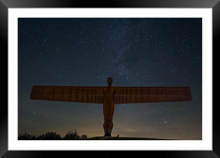 Angel of the North at Night Framed Mounted Print by Les Hopkinson