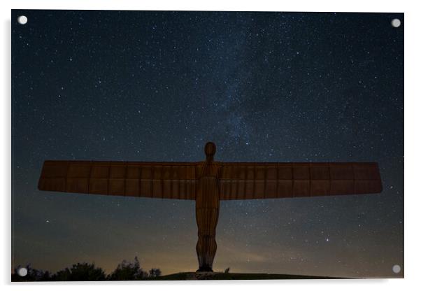 Angel of the North at Night Acrylic by Les Hopkinson
