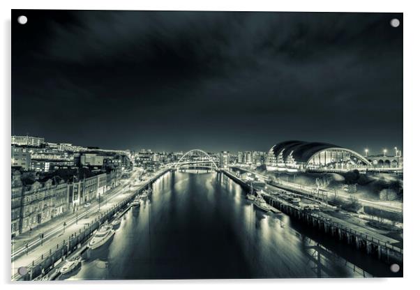 The Tyne River at Night Acrylic by Les Hopkinson