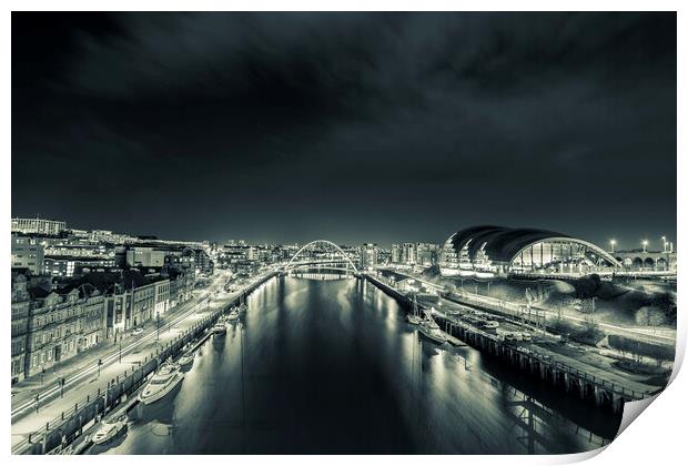 The Tyne River at Night Print by Les Hopkinson