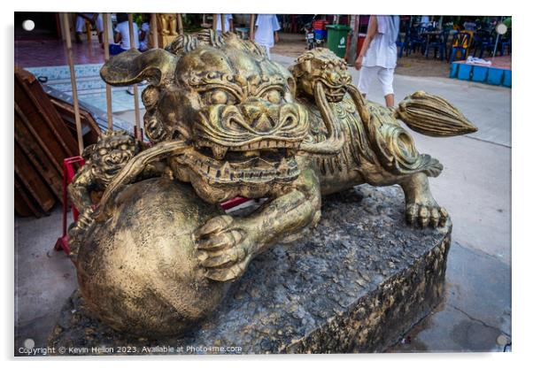 Temple lion, Bangkok, Thailand Acrylic by Kevin Hellon