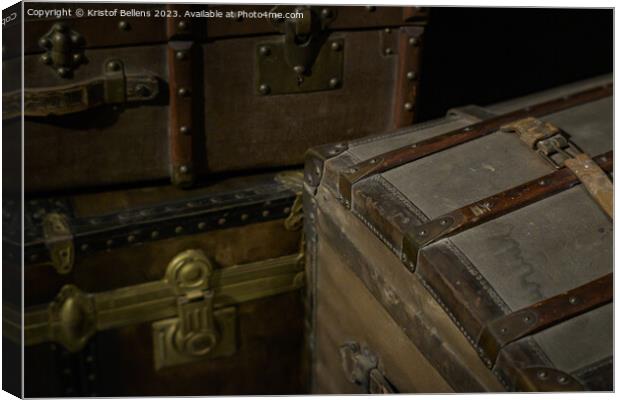 Closeup shot of vintage travel boxes and suitcases Canvas Print by Kristof Bellens