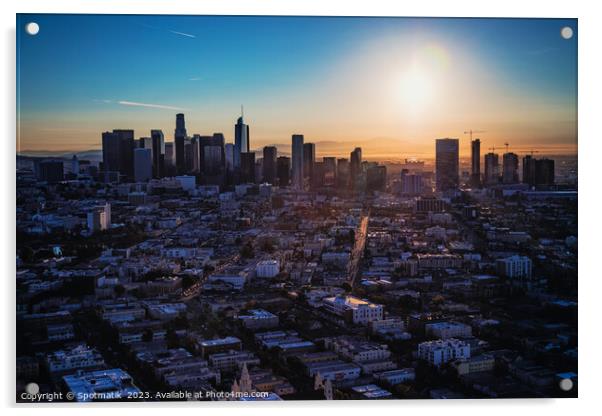 Aerial sunrise view over Los Angeles city skyline  Acrylic by Spotmatik 