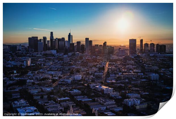 Aerial sunrise view over Los Angeles city skyline  Print by Spotmatik 