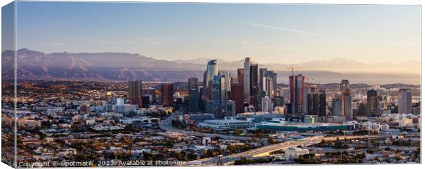 Aerial Panorama sunrise over Los Angeles city America Canvas Print by Spotmatik 