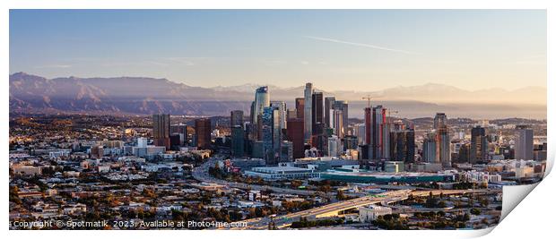 Aerial Panorama sunrise over Los Angeles city America Print by Spotmatik 