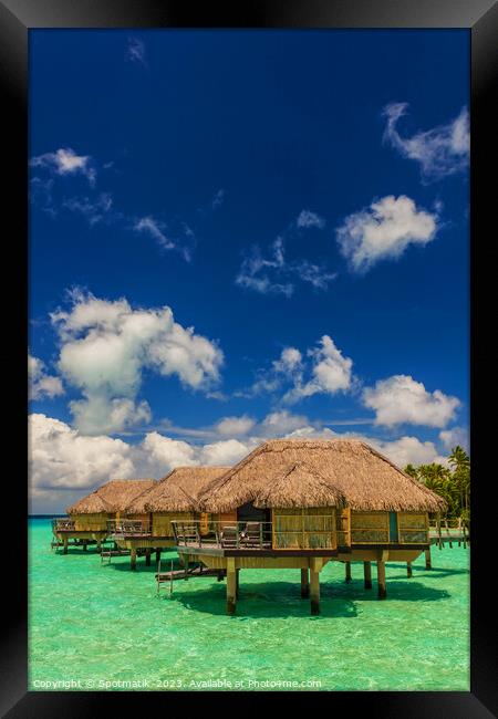 Overwater luxury Bungalows in tropical Bora Bora resort Framed Print by Spotmatik 