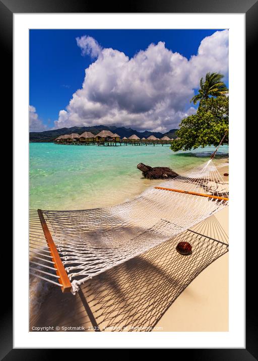 Bora Bora beach hammock luxury Overwater resort Bungalows  Framed Mounted Print by Spotmatik 