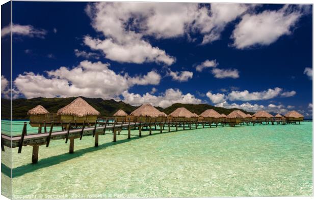 luxury overwater bungalow resort Bora Bora lagoon  Canvas Print by Spotmatik 