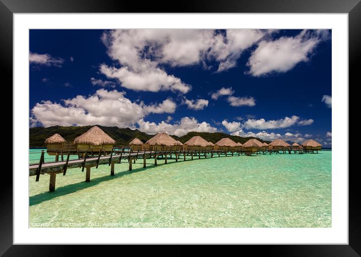 luxury overwater bungalow resort Bora Bora lagoon  Framed Mounted Print by Spotmatik 
