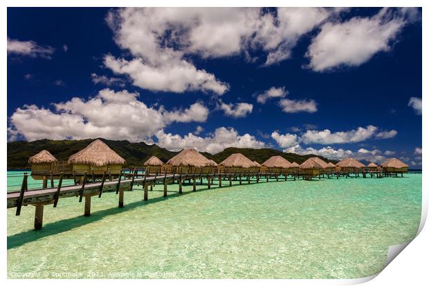 luxury overwater bungalow resort Bora Bora lagoon  Print by Spotmatik 
