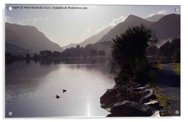 Llyn Padarn Lake Llanberis Snowdonia Acrylic by Pearl Bucknall