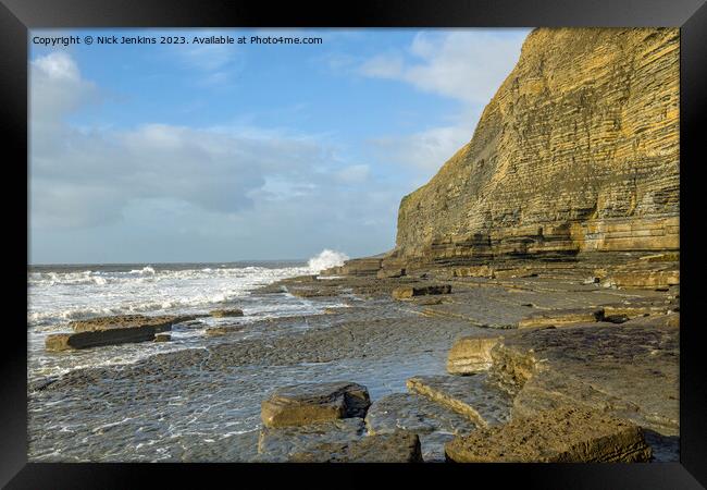 Rough Seas and Coastline Dunraven Bay South Wales Framed Print by Nick Jenkins