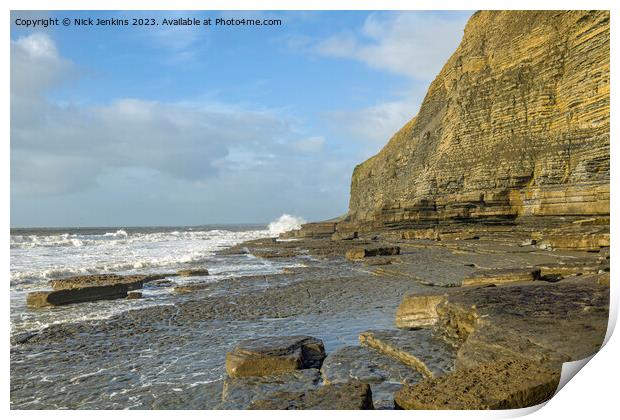 Rough Seas and Coastline Dunraven Bay South Wales Print by Nick Jenkins