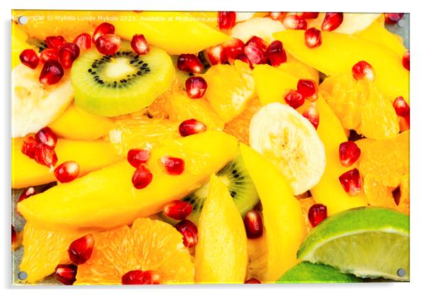 Fruit salad of citrus and berries, food background Acrylic by Mykola Lunov Mykola